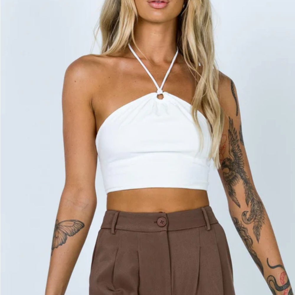 Princess Polly White Fitted Halter Crop Top